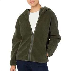 Daily Ritual Teddy Sherpa Fleece Hooded Zip Jacket‎ Bomber Athleisure Soft Large